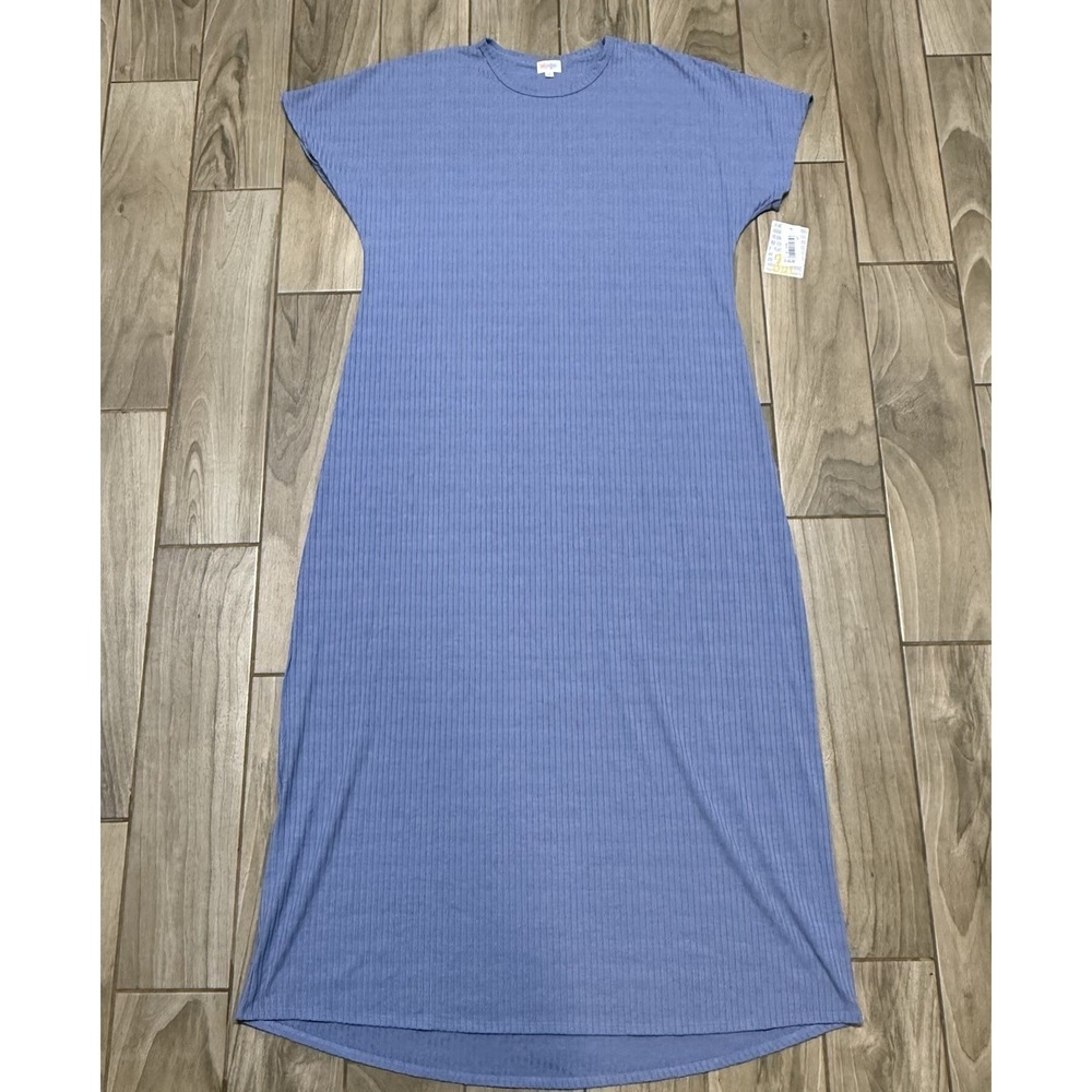 Lularoe Maria Dress Women's Maxi Ribbed Solid Blue 24/26 New Long Cotton NWT‎